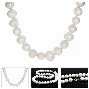 White Cultured Freshwater Pearl Rhodium Over Sterling Silver 20" Strand Necklace